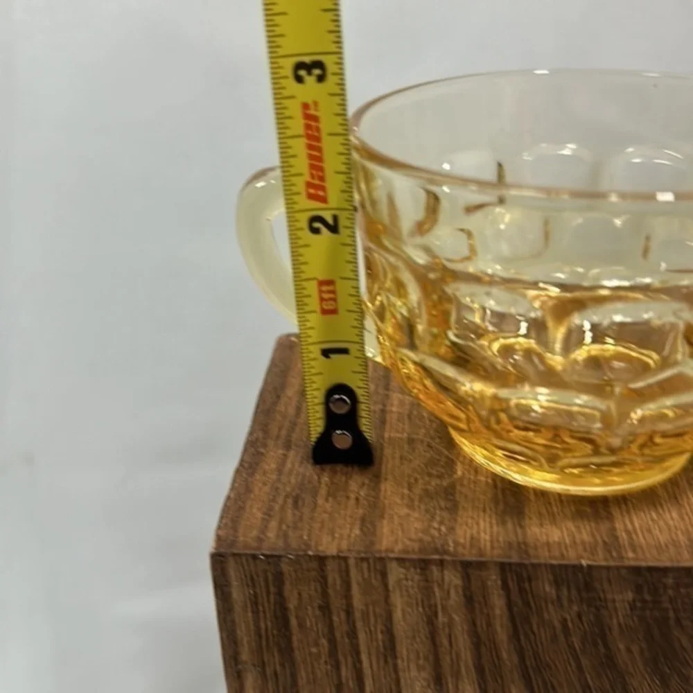 Vintage Glass Tea‎ Cup Yorktown Gold Yellow Thumbprint Bubble Glass